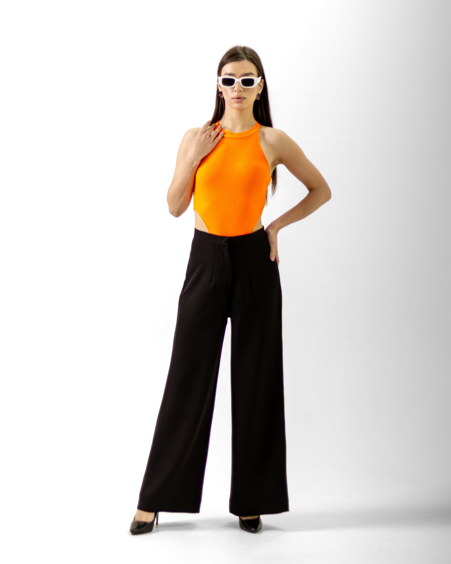 NEON ORANGE RIBBED BODYSUIT - Count Valentine