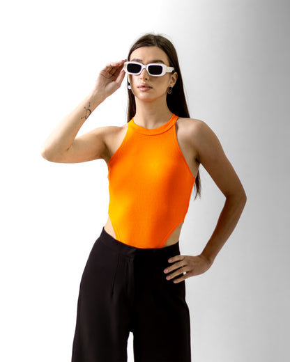 NEON ORANGE RIBBED BODYSUIT - Count Valentine