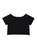 Off-Shoulder Rolled Hem Cotton T-Shirt