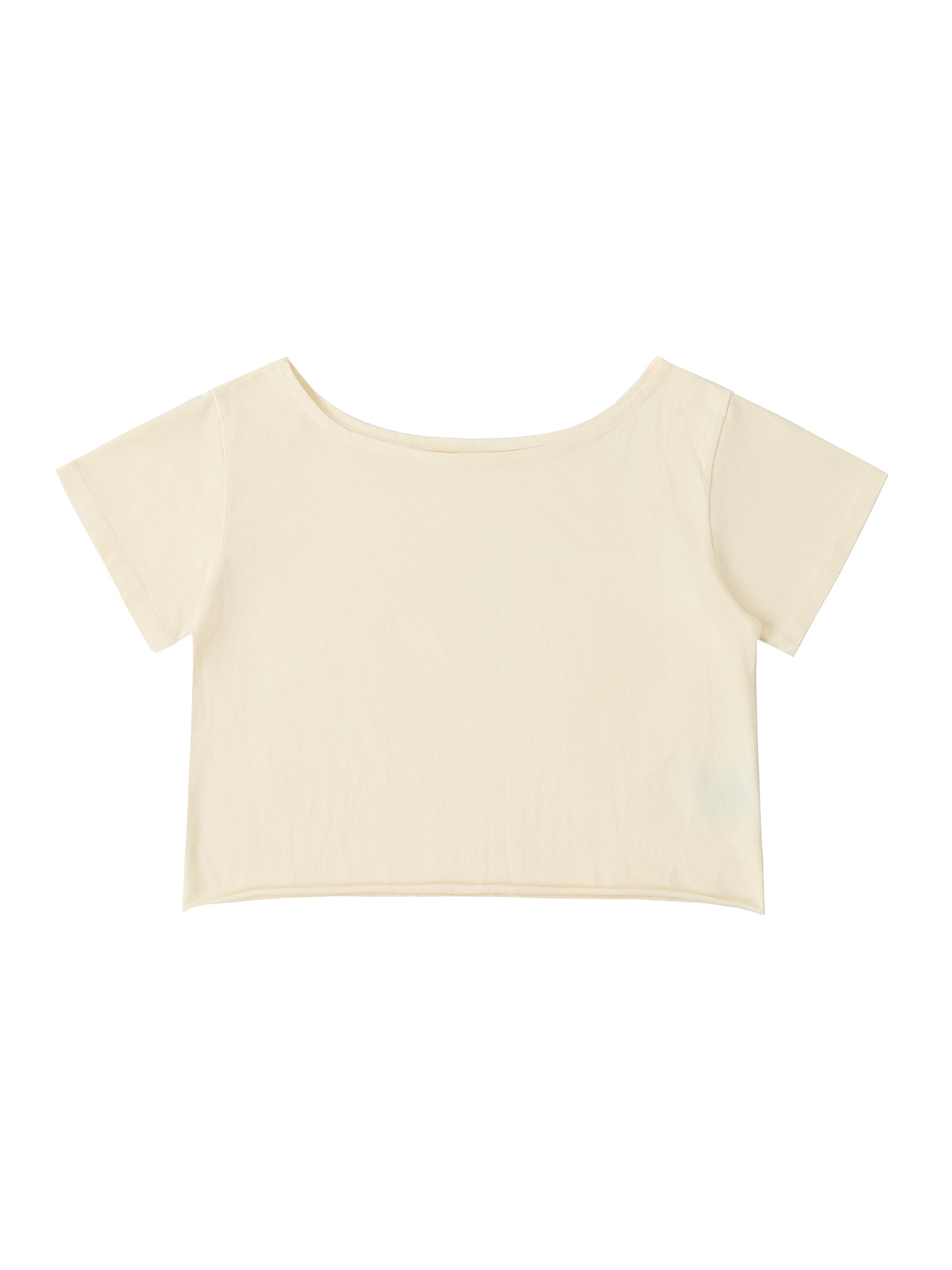 Off-Shoulder Rolled Hem Cotton T-Shirt