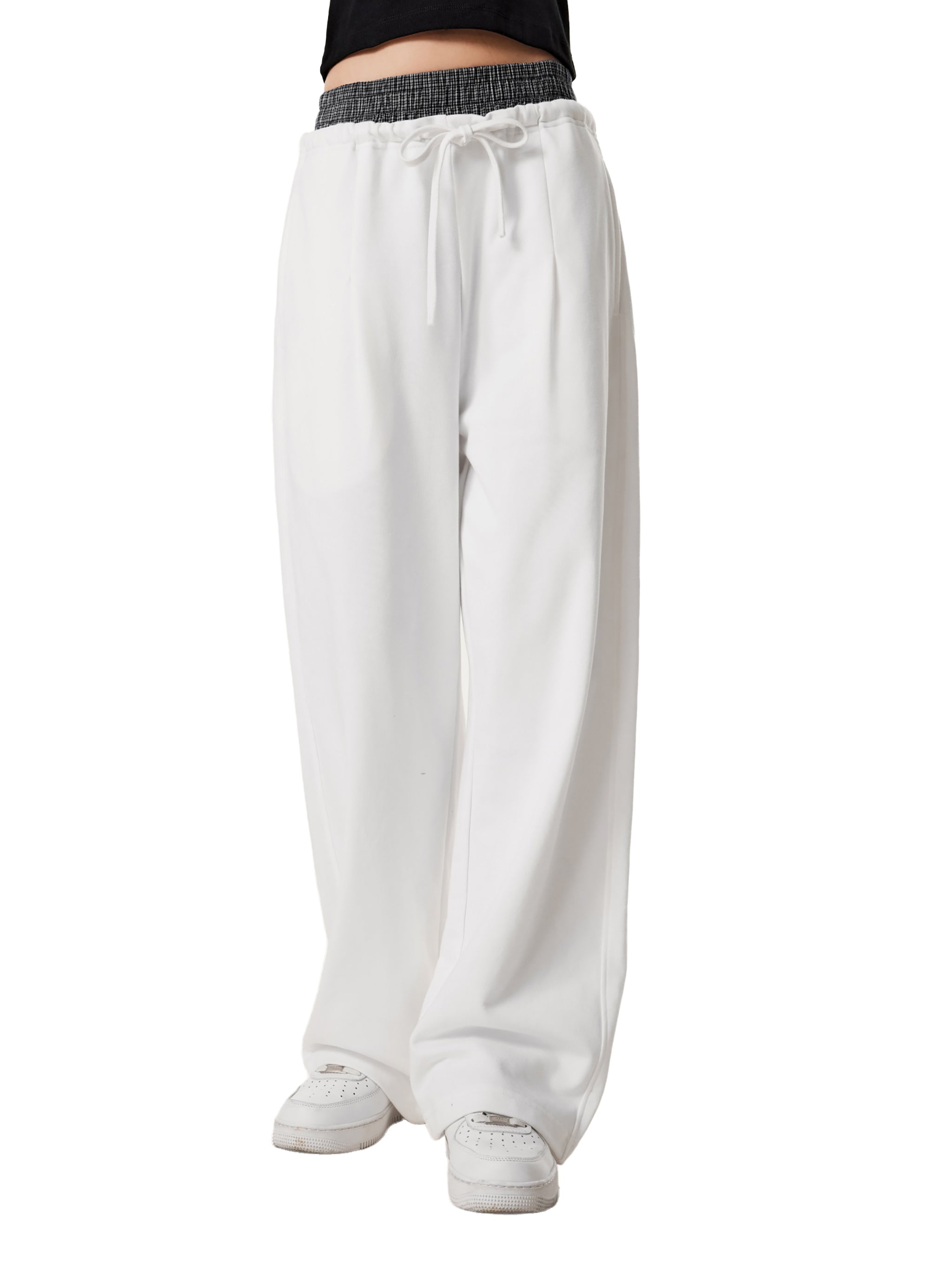 Plaid Contrast Waist Pants