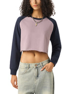 Raw-Hem Color-Block Raglan Crop Sweatshirt