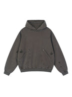 Snow Washed Distressed Panel Pocket Hoodie