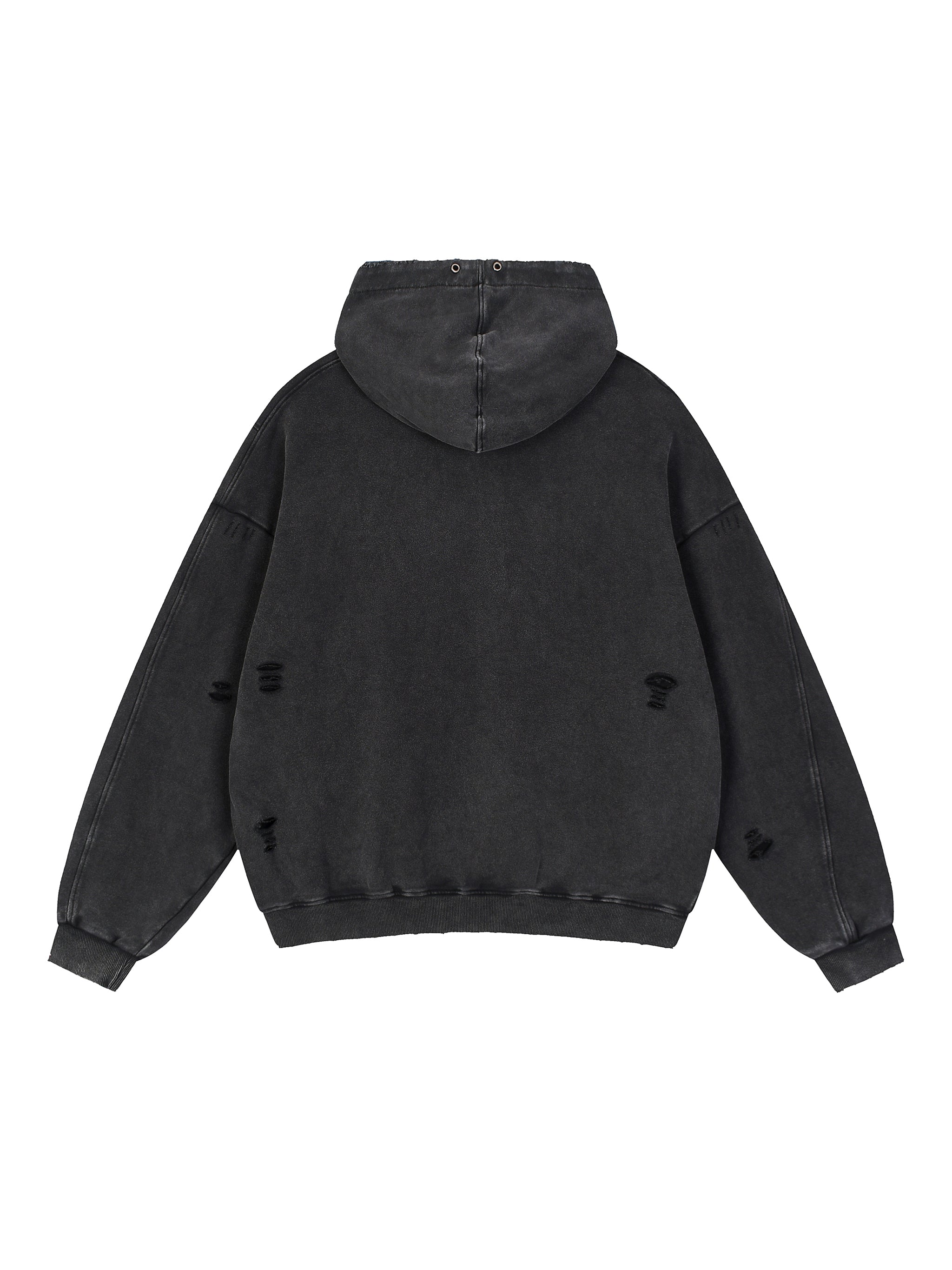 Snow Washed Distressed Panel Pocket Hoodie