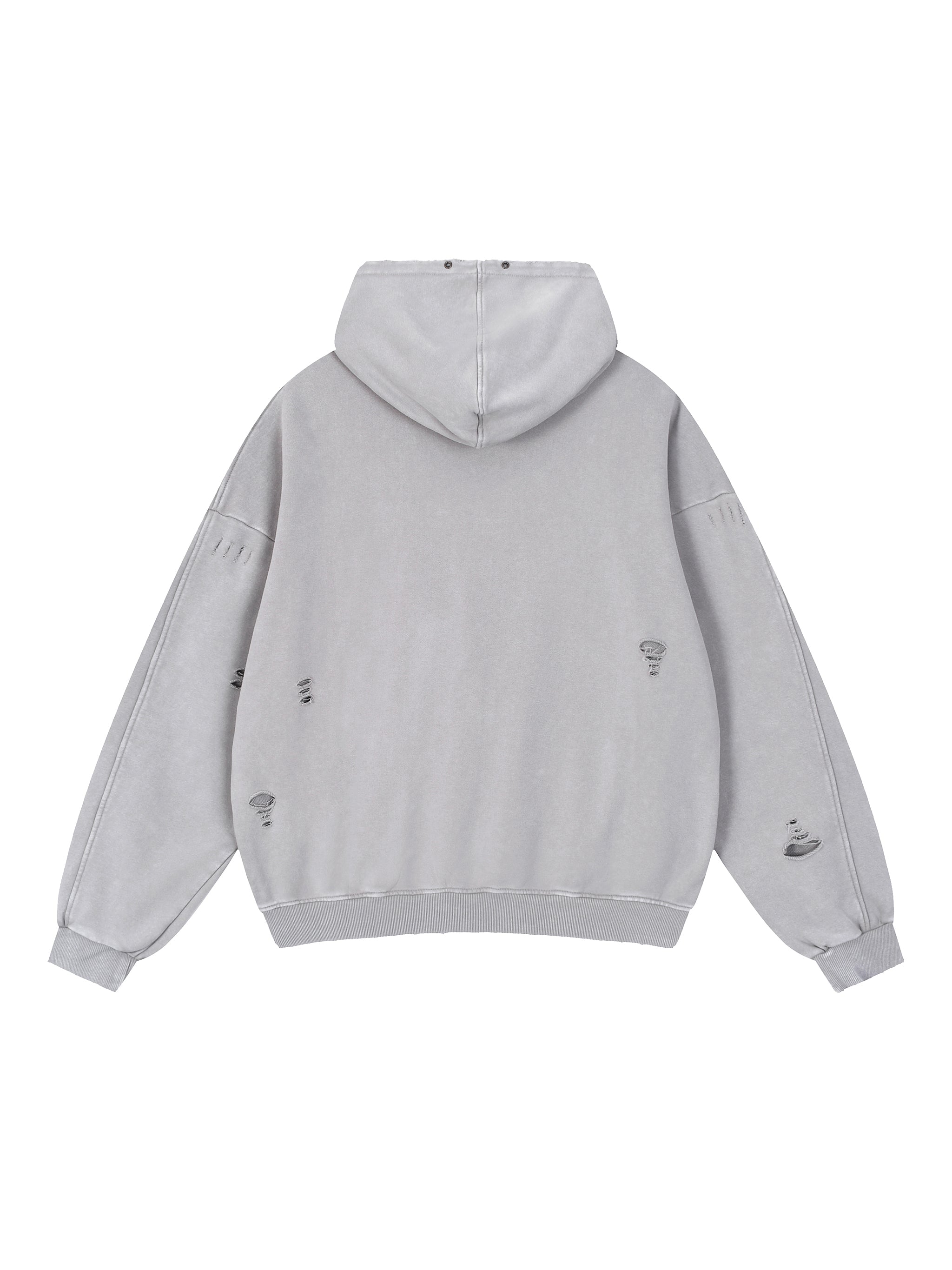 Snow Washed Distressed Panel Pocket Hoodie