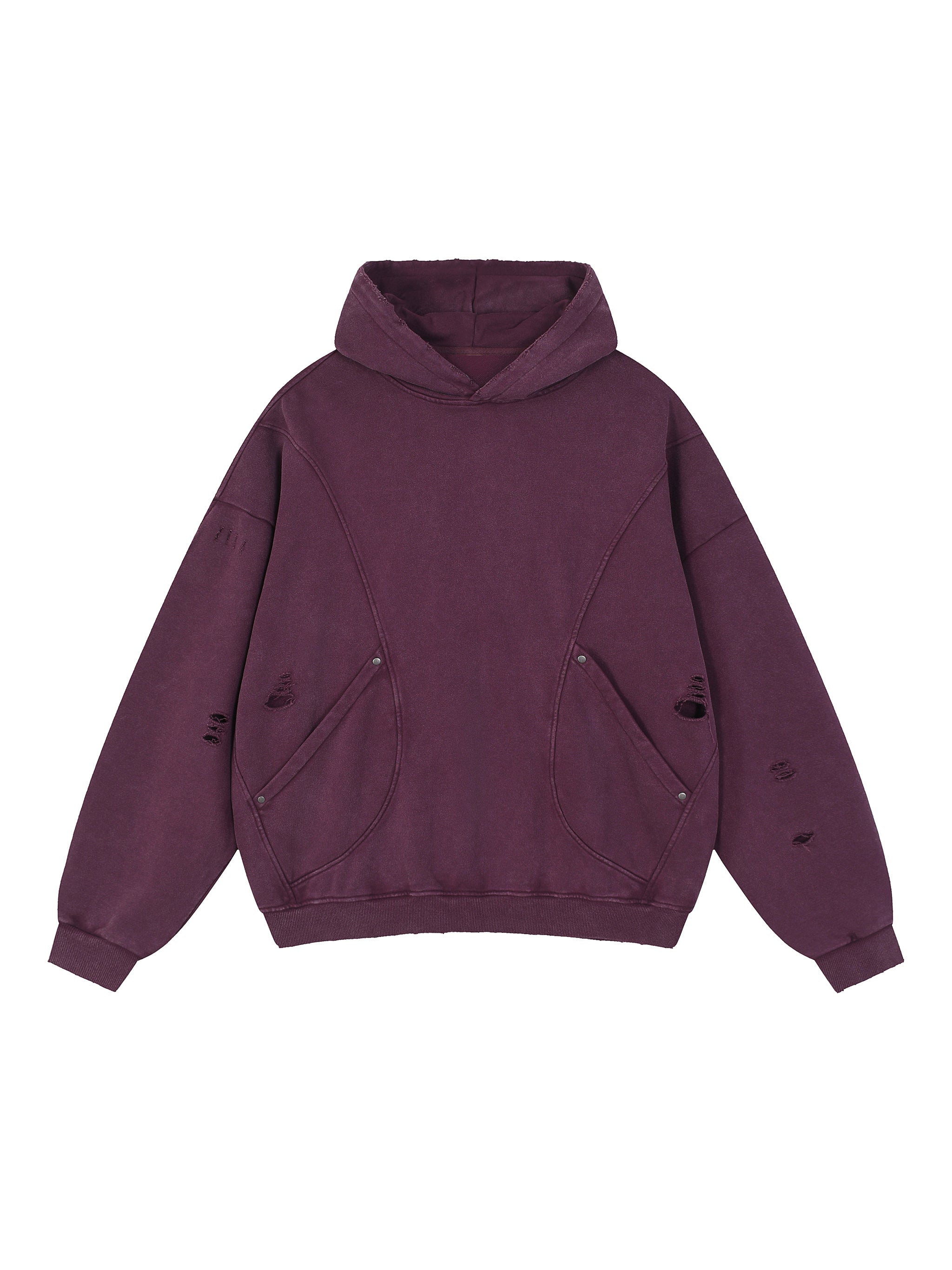 Snow Washed Distressed Panel Pocket Hoodie