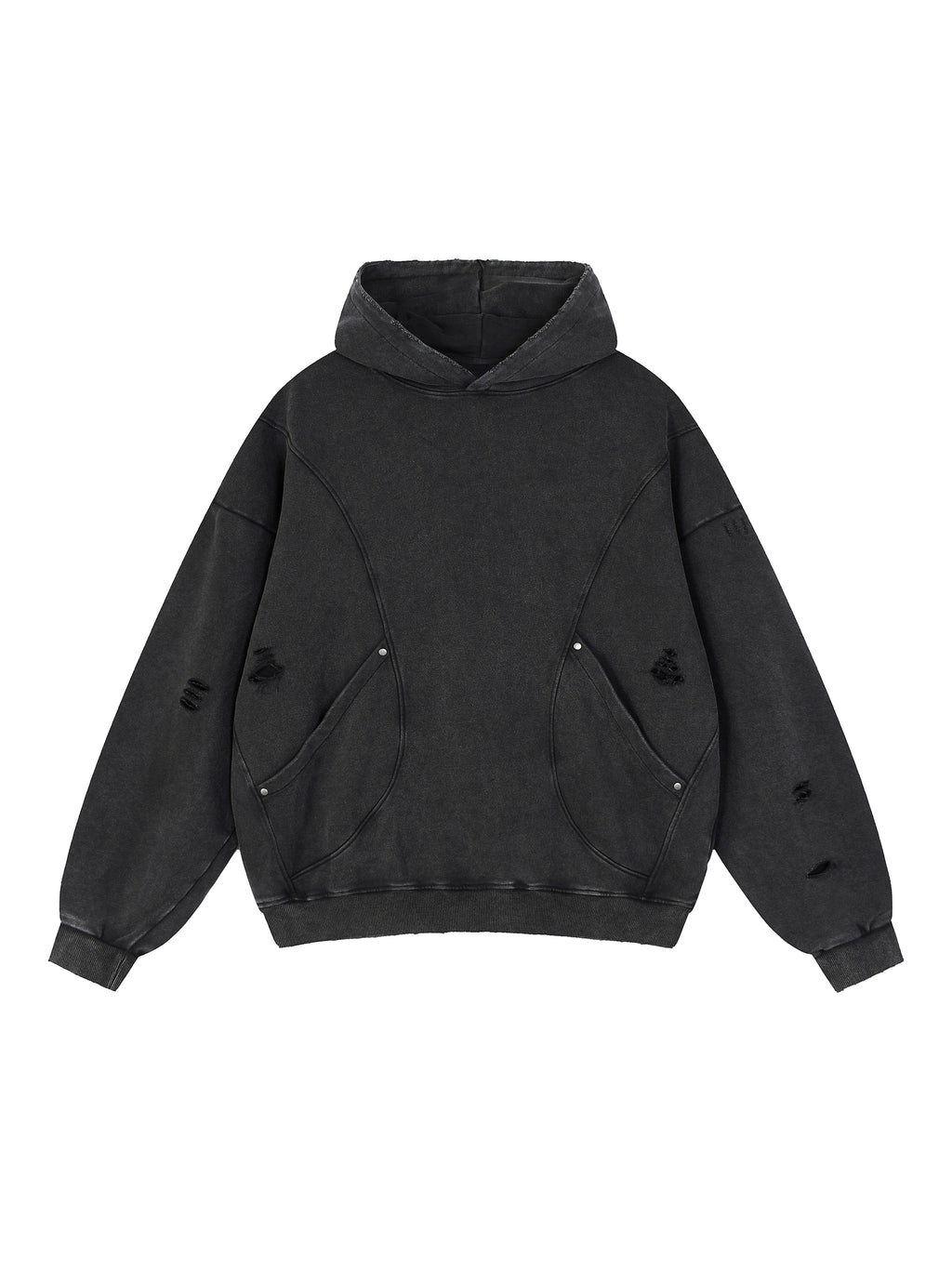 Snow Washed Distressed Panel Pocket Hoodie