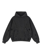 Snow Washed Distressed Panel Pocket Hoodie