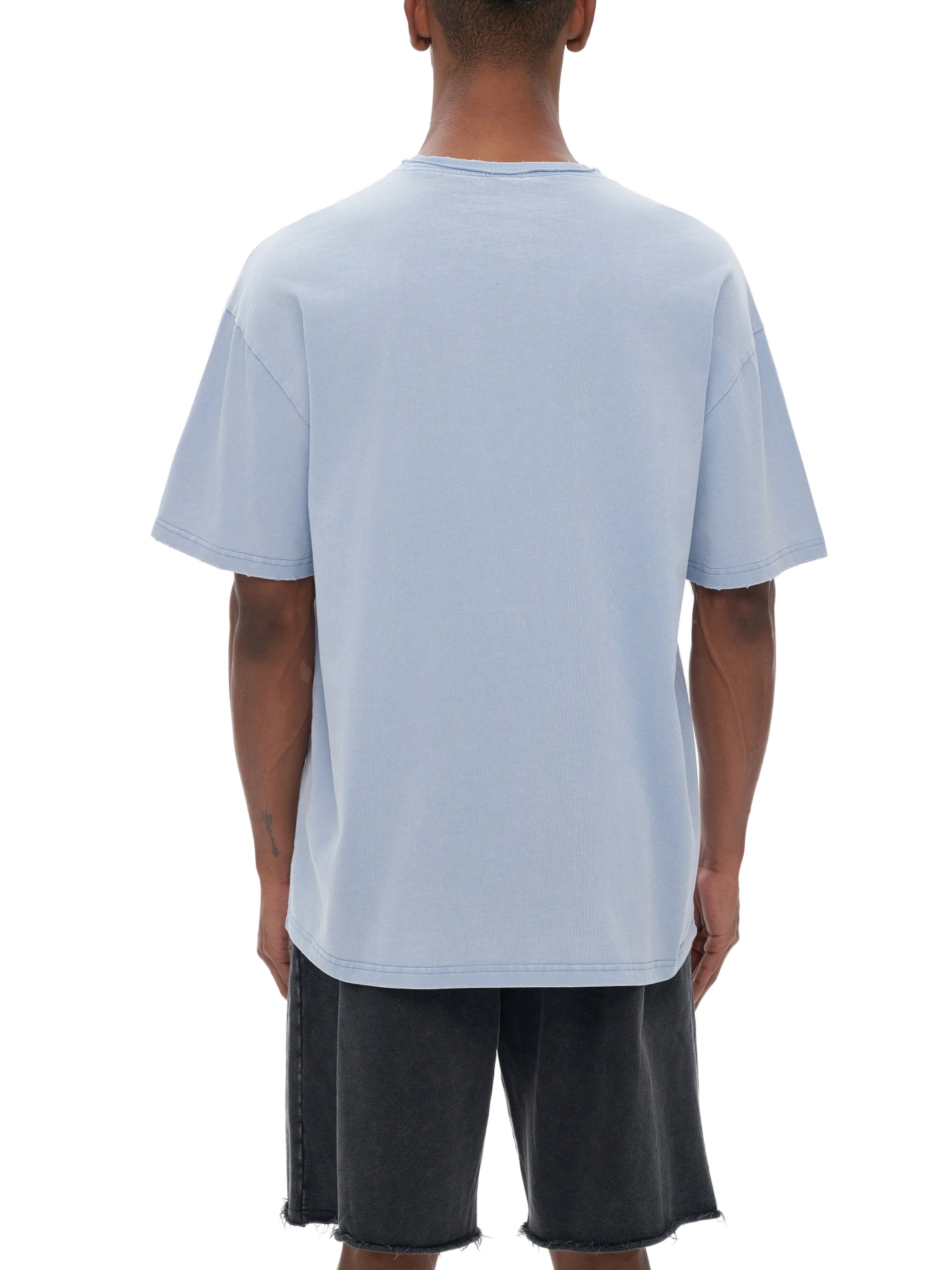 Snow Washed Raw-Edge Neckline T-Shirt