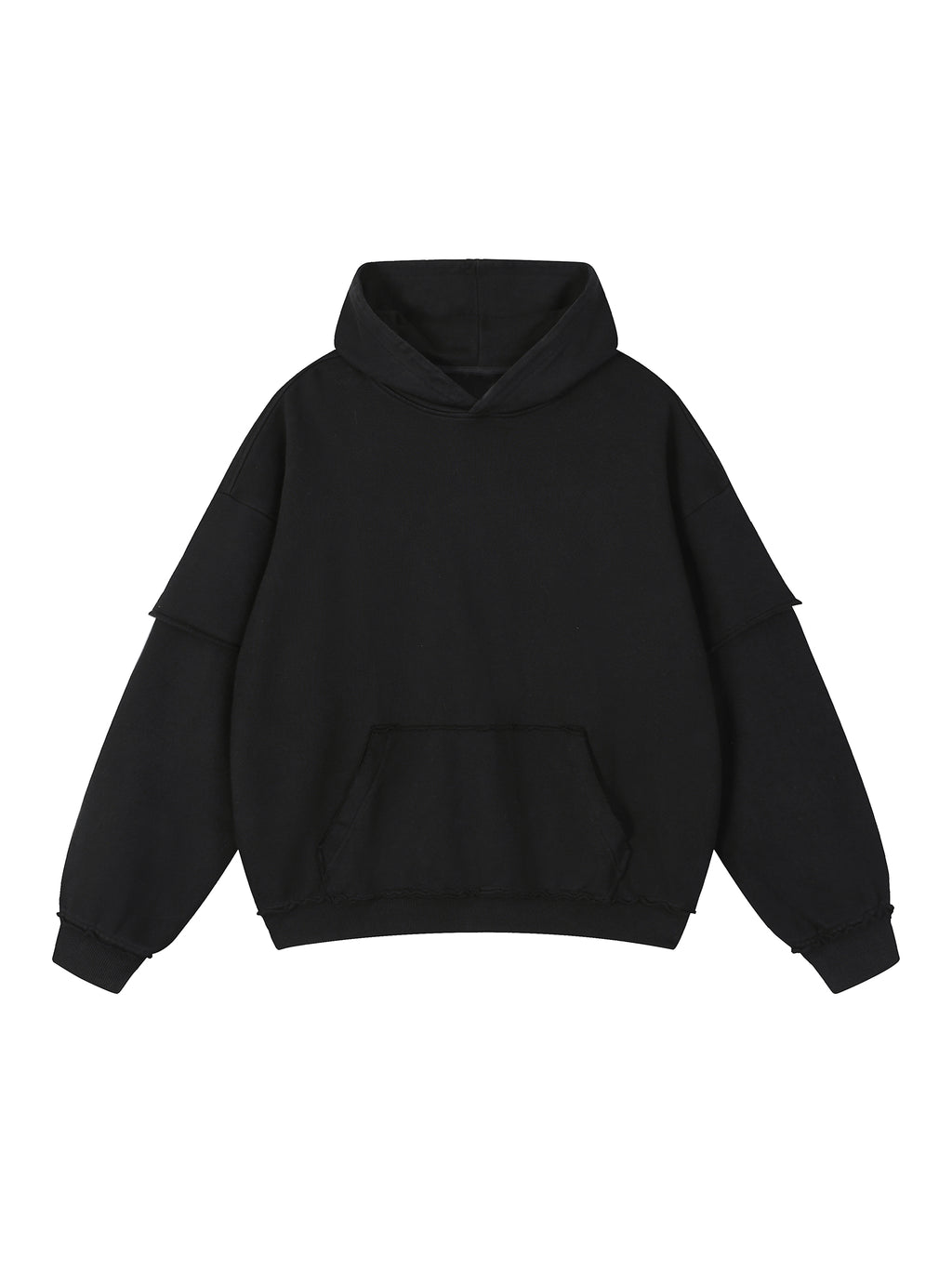 Snow Washed Raw Edge Double Layered Hoodie