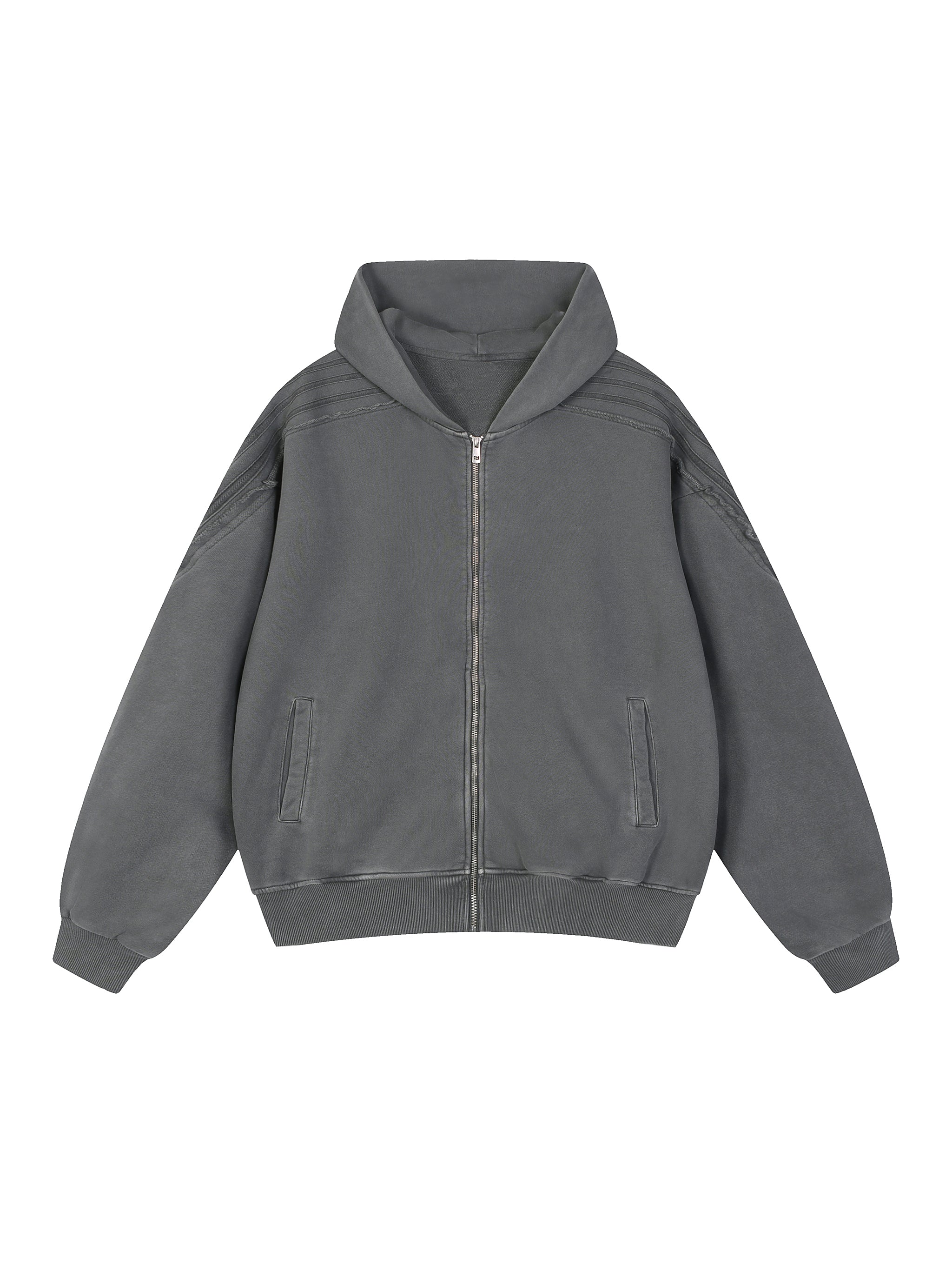 Snow Washed Tape Raw Edge Zip Hoodie - Men