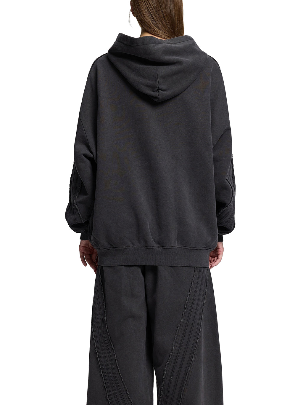 Snow Washed Tape Raw Edge Zip Hoodie - Women
