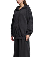 Snow Washed Tape Raw Edge Zip Hoodie - Women