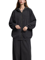 Snow Washed Tape Raw Edge Zip Hoodie - Women