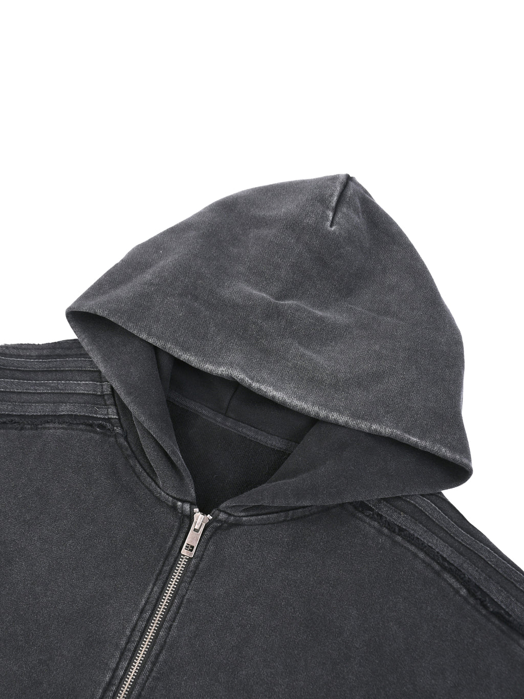 Snow Washed Tape Raw Edge Zip Hoodie - Men