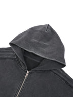 Snow Washed Tape Raw Edge Zip Hoodie - Women