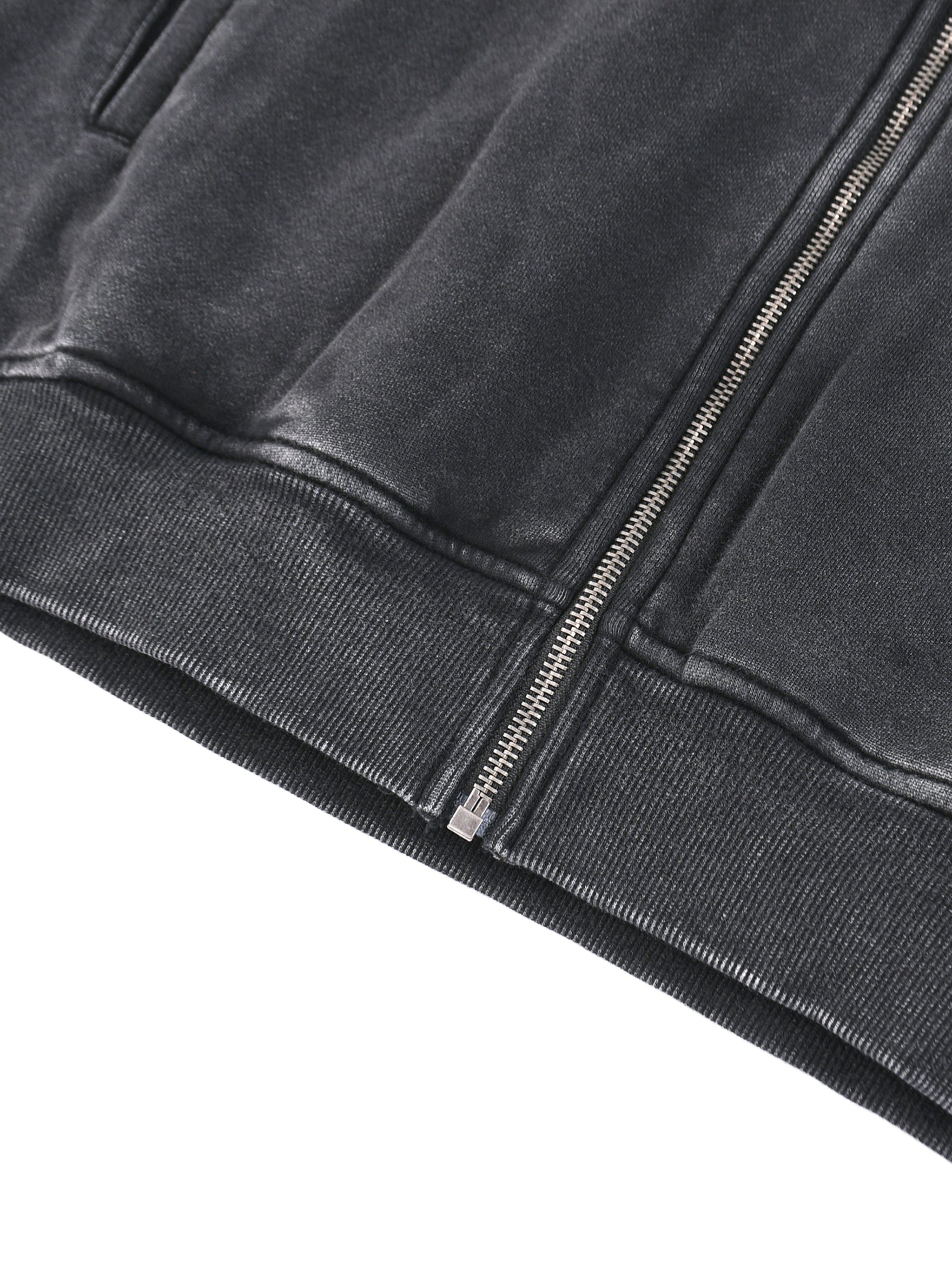 Snow Washed Tape Raw Edge Zip Hoodie - Men