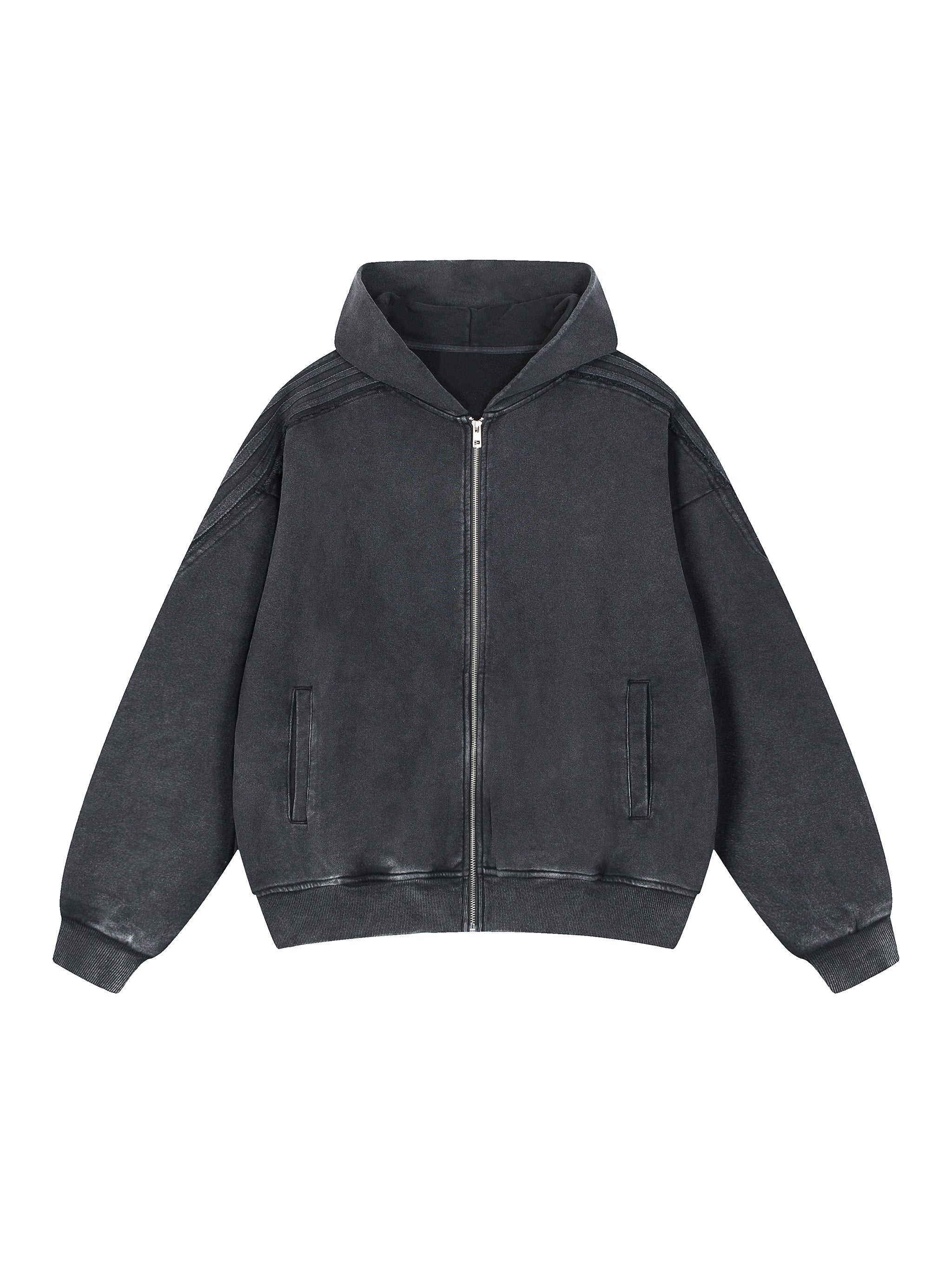 Snow Washed Tape Raw Edge Zip Hoodie - Men