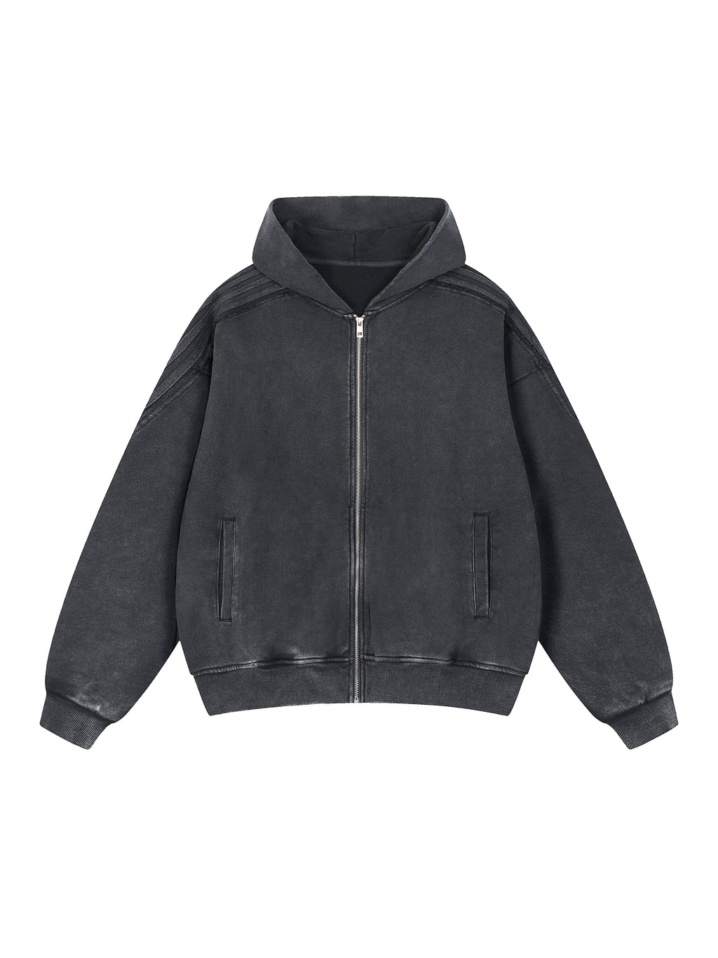 Snow Washed Tape Raw Edge Zip Hoodie - Women