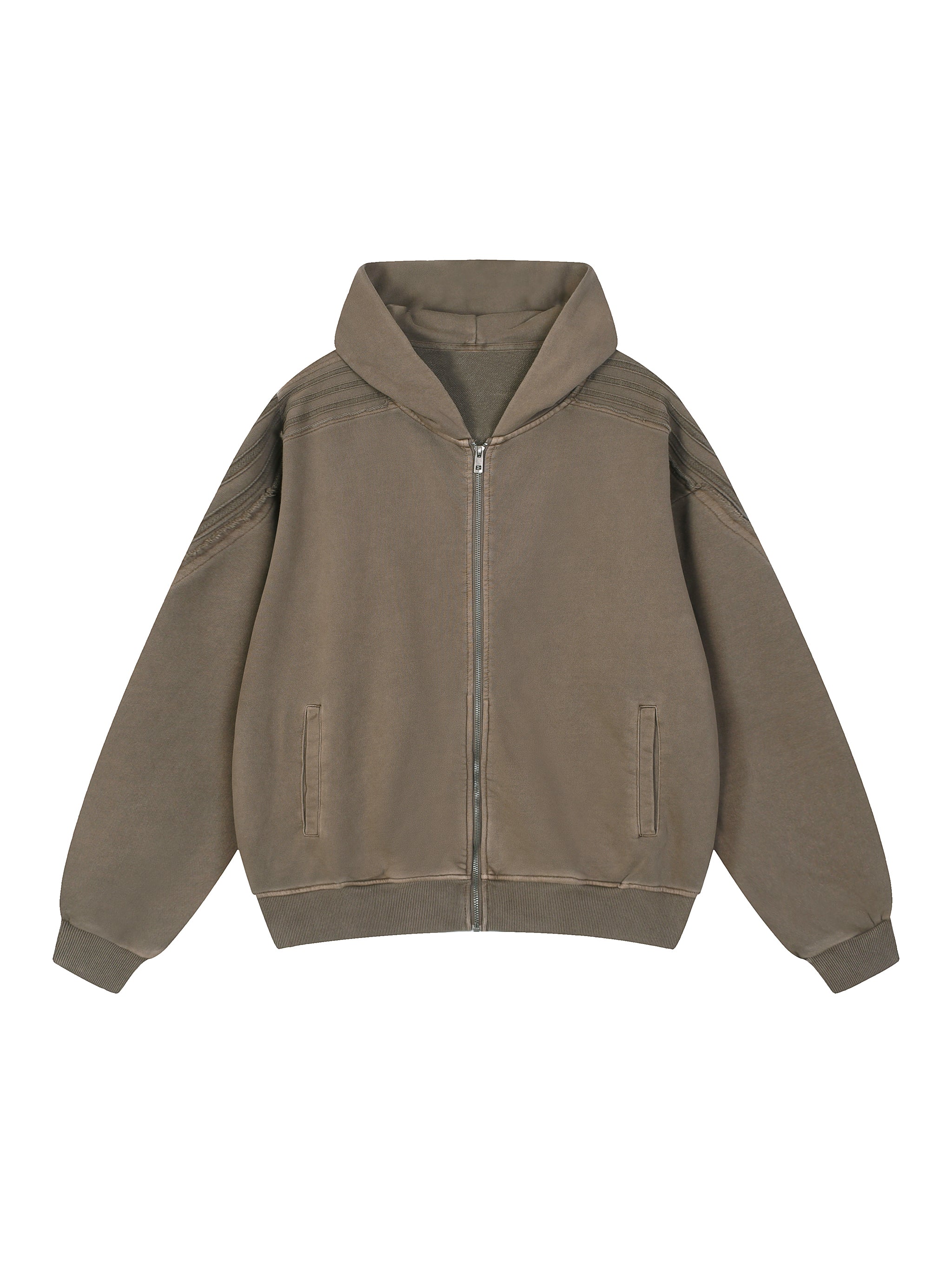 Snow Washed Tape Raw Edge Zip Hoodie - Men