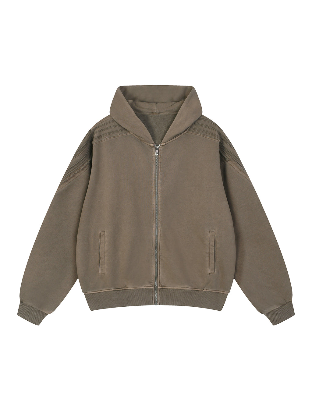 Snow Washed Tape Raw Edge Zip Hoodie - Women