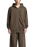 Snow Washed Tape Raw Edge Zip Hoodie - Men