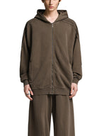 Snow Washed Tape Raw Edge Zip Hoodie - Men