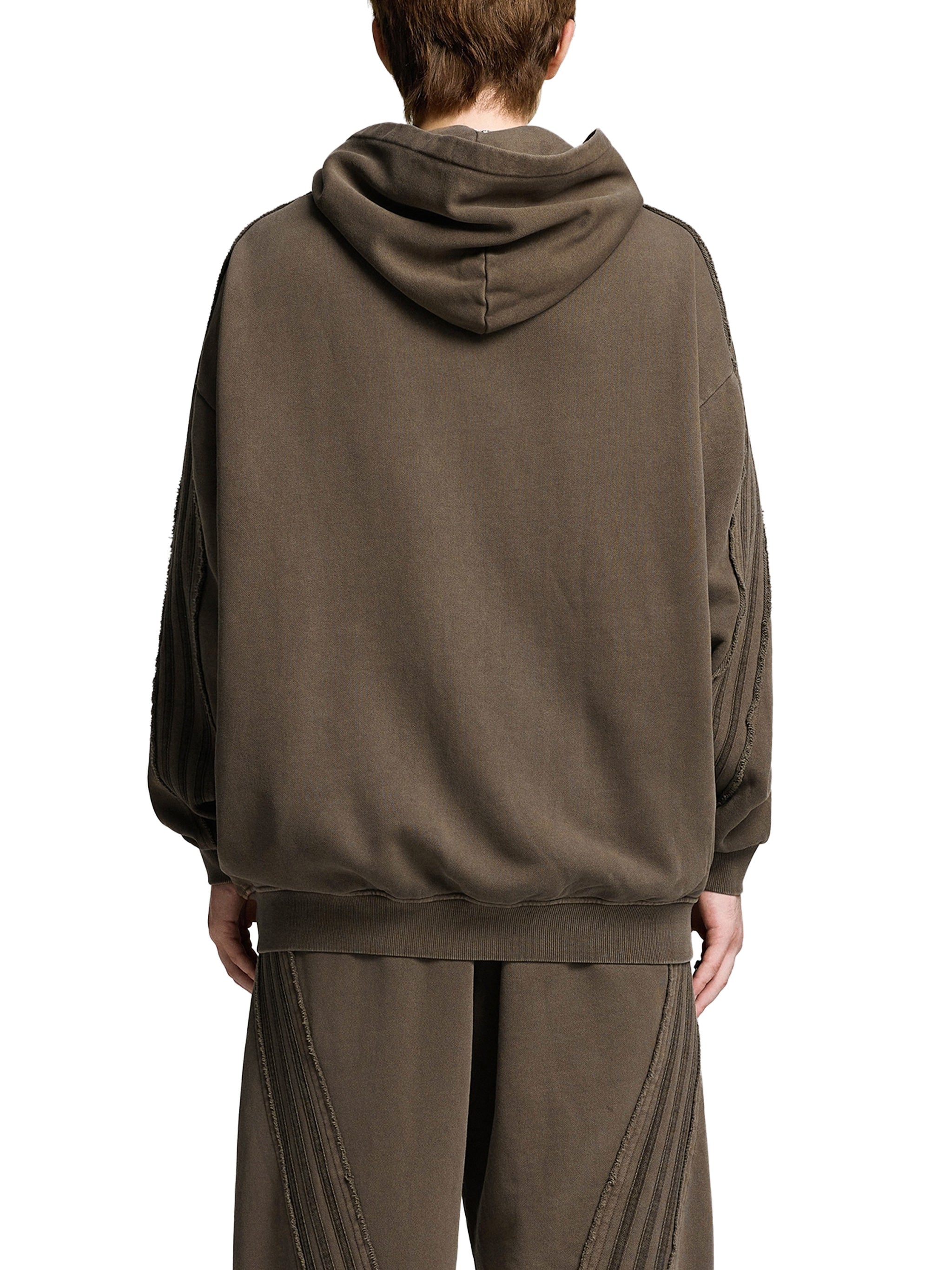 Snow Washed Tape Raw Edge Zip Hoodie - Men