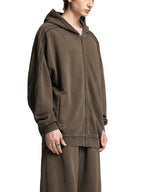 Snow Washed Tape Raw Edge Zip Hoodie - Men