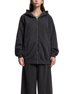 Snow Washed Tape Raw Edge Zip Hoodie - Women