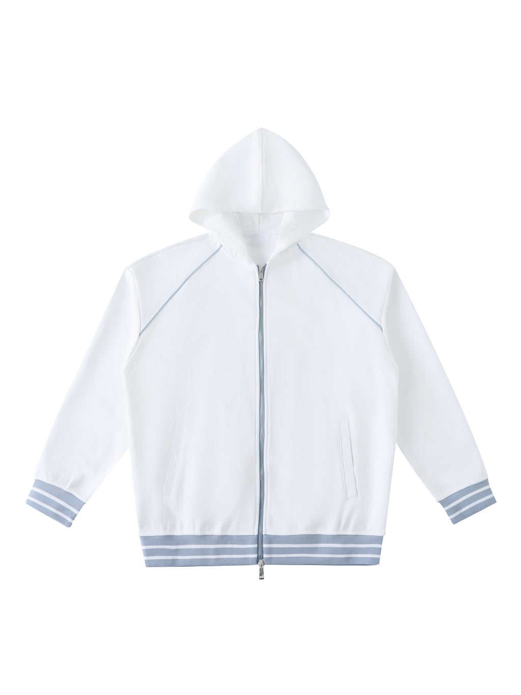 Striped Trim Zip-Up Hoodie