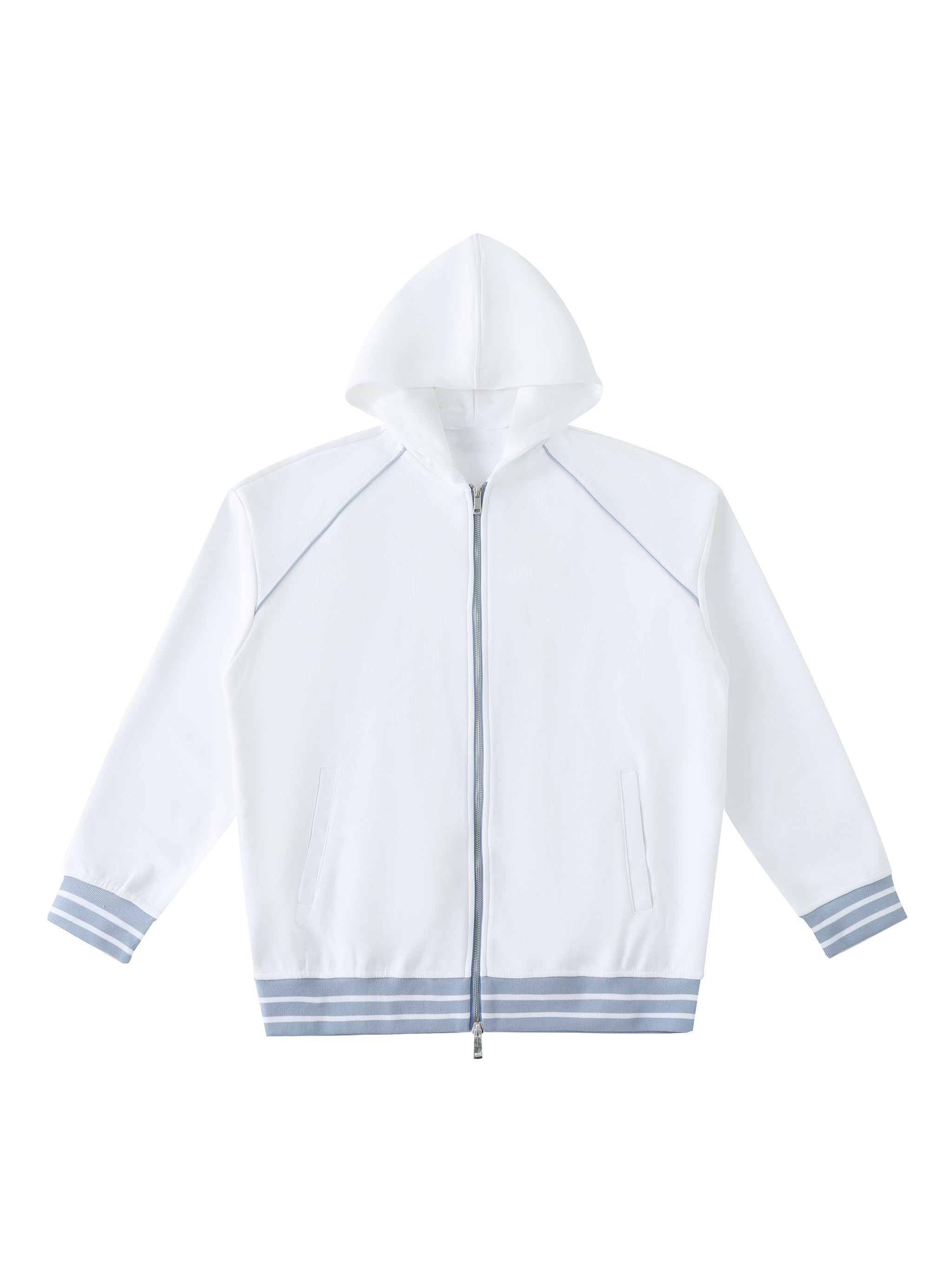 Striped Trim Zip-Up Hoodie