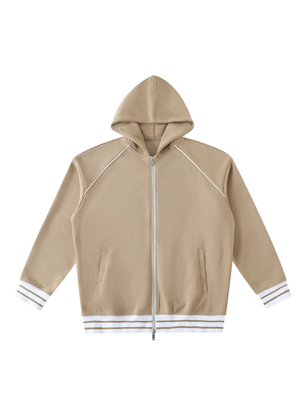 Striped Trim Zip-Up Hoodie