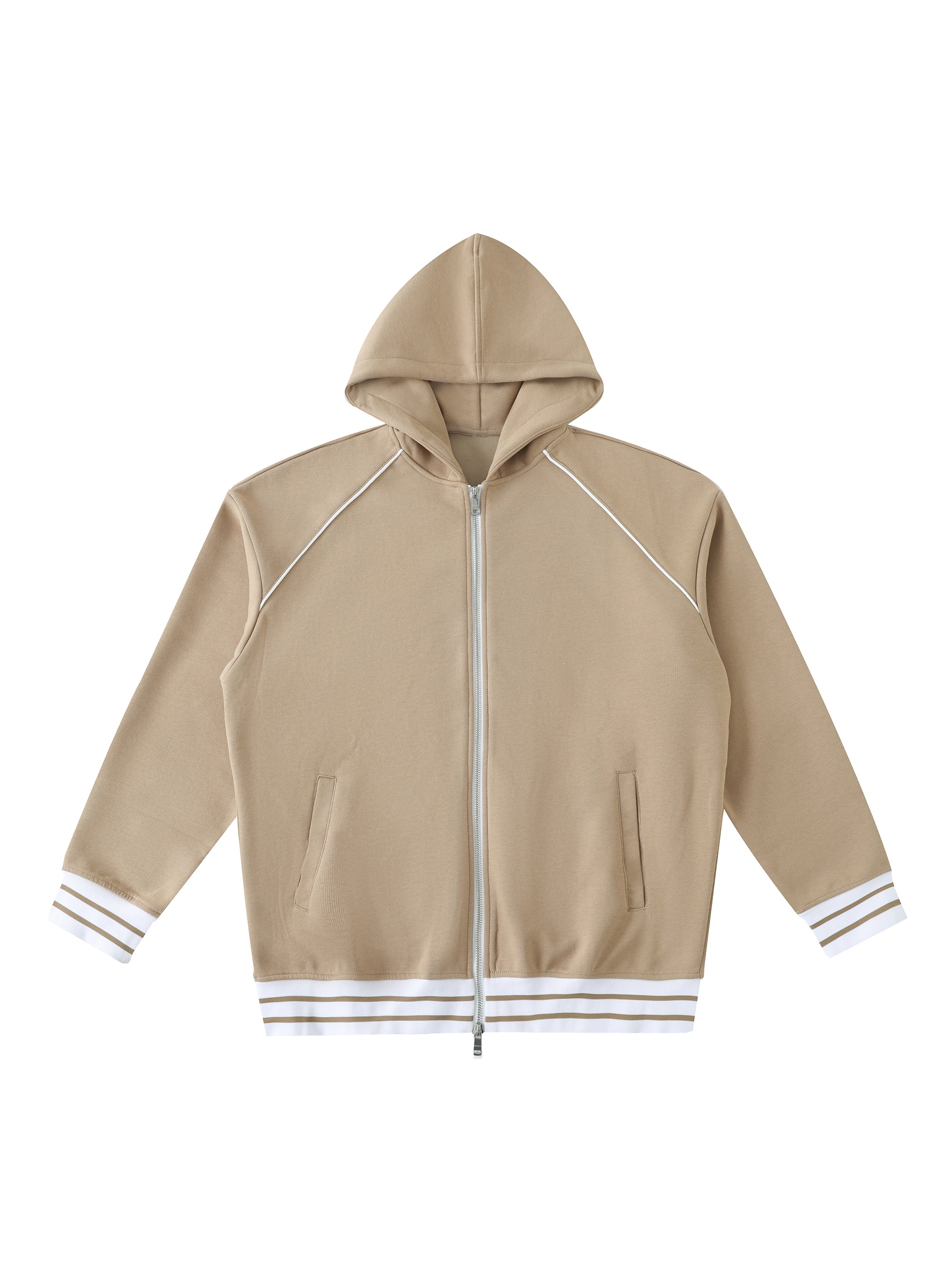 Striped Trim Zip-Up Hoodie