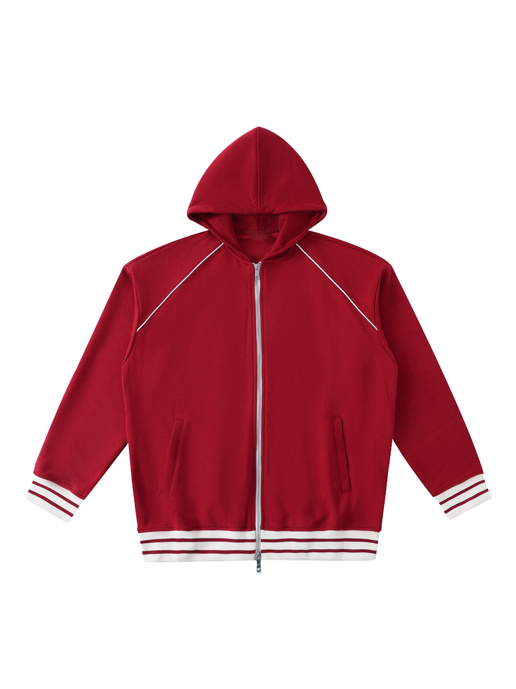 Striped Trim Zip-Up Hoodie