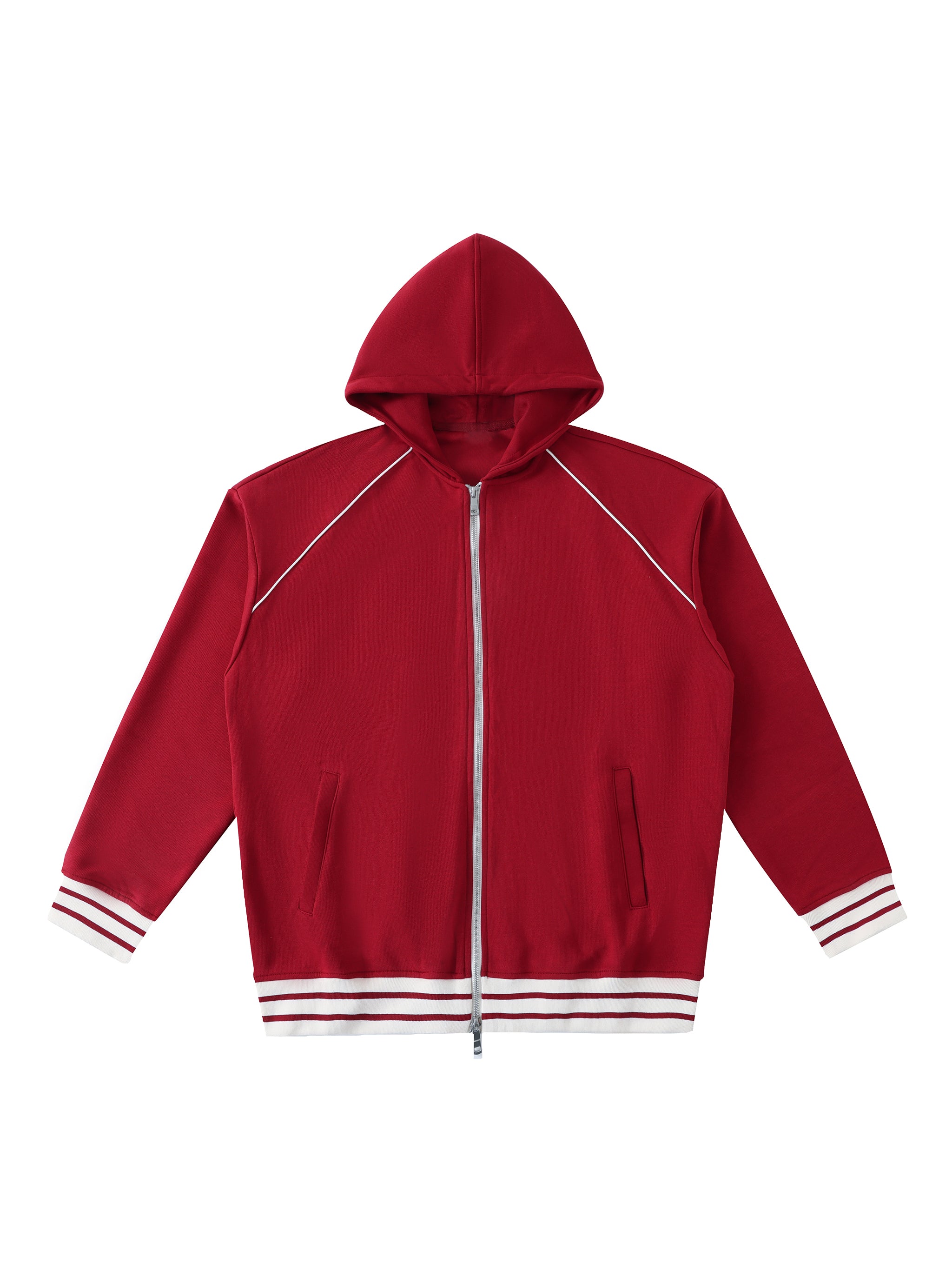 Striped Trim Zip-Up Hoodie