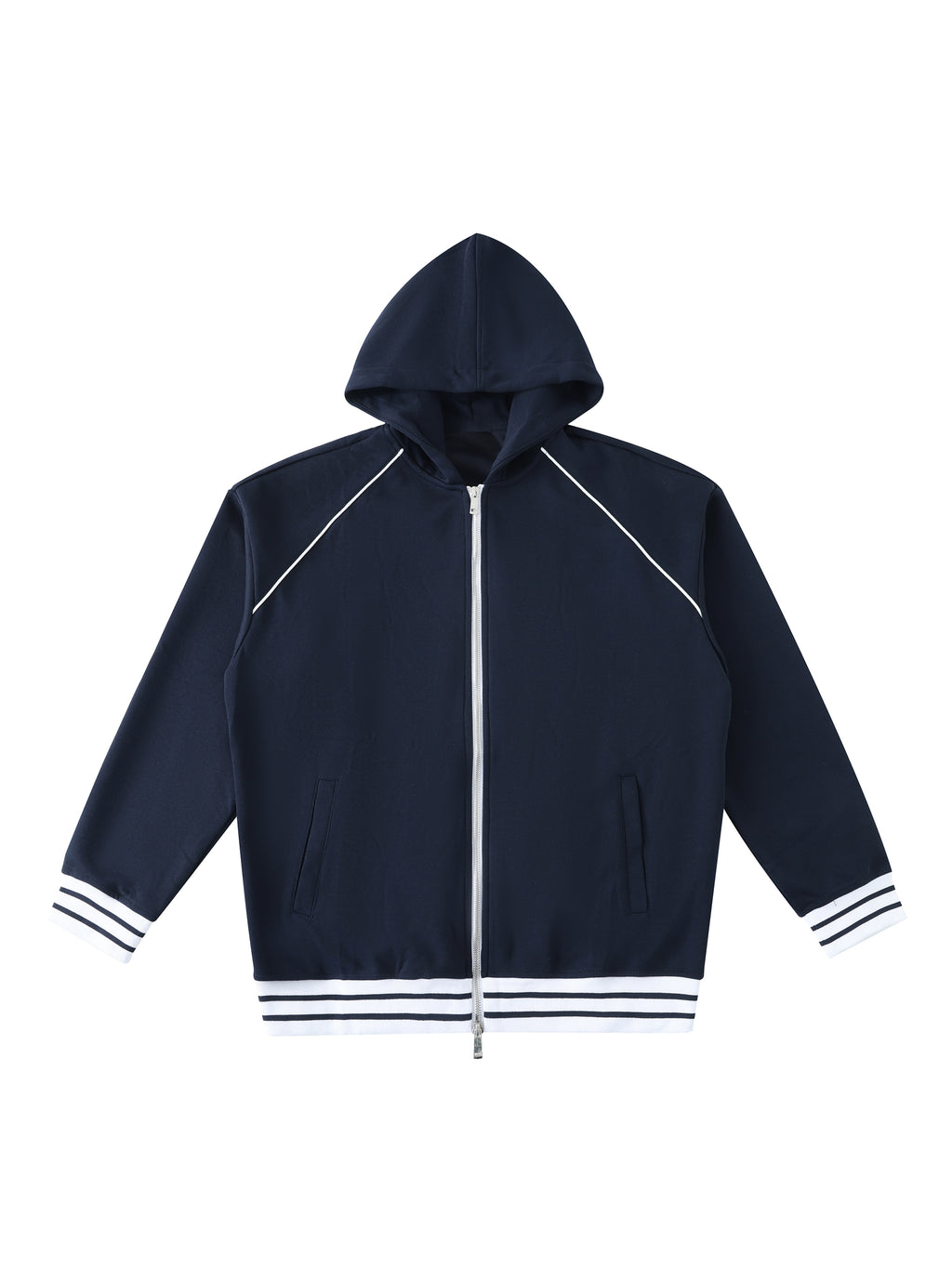 Striped Trim Zip-Up Hoodie