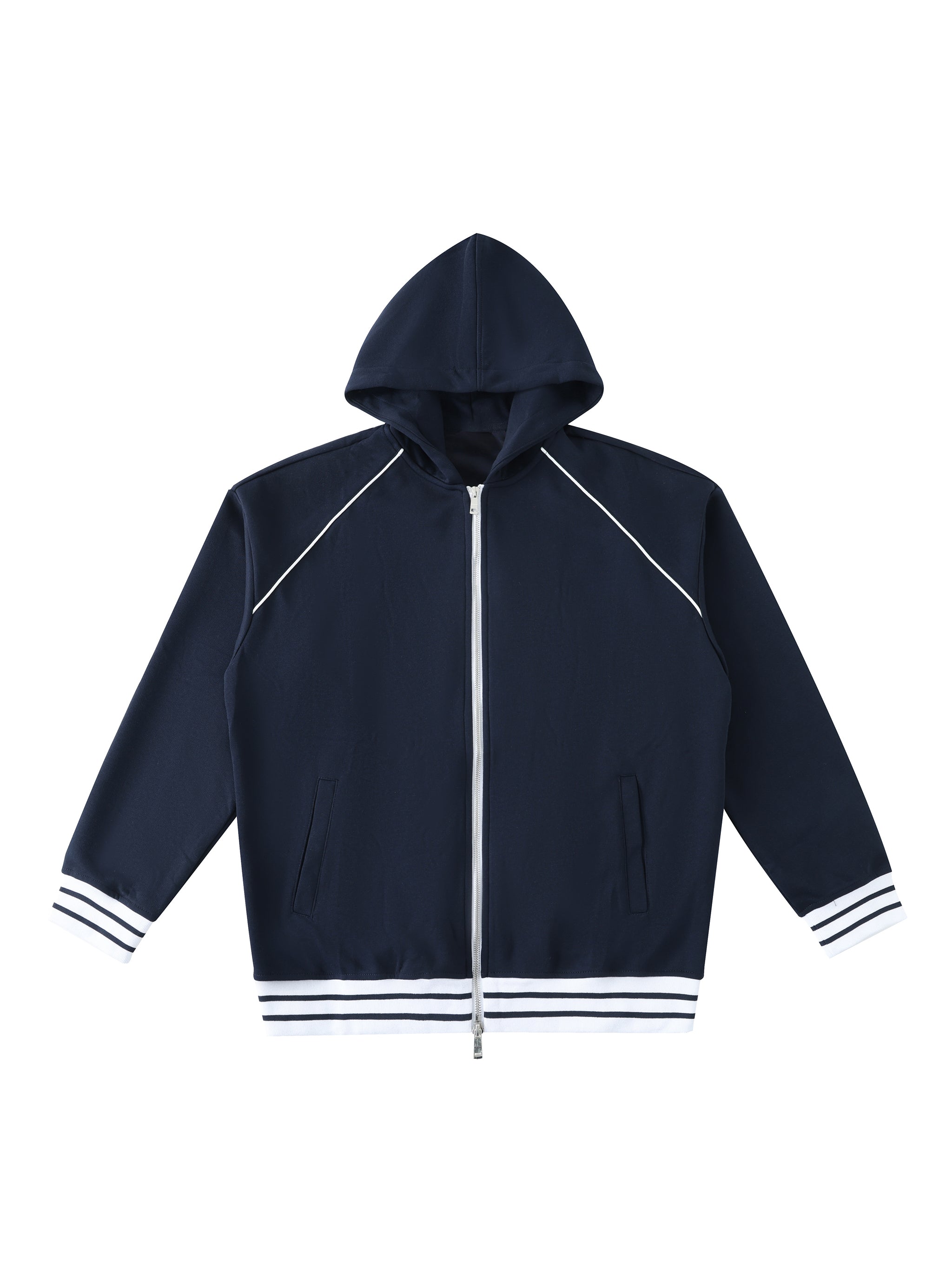 Striped Trim Zip-Up Hoodie