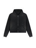 Sun Fade Frayed Raw Edge Fleece Zip Hoodie