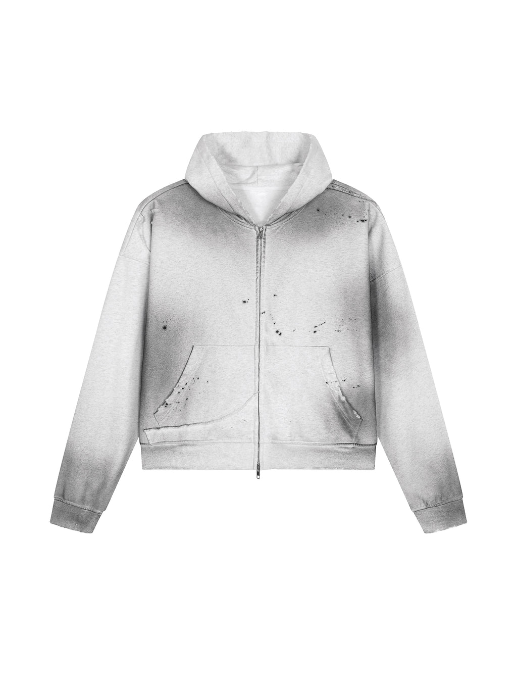 Sun Fade Frayed Raw Edge Fleece Zip Hoodie