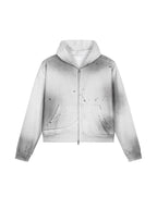 Sun Fade Frayed Raw Edge Fleece Zip Hoodie