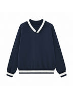 V-Neck Contrast Collar Boxy Sweatshirt