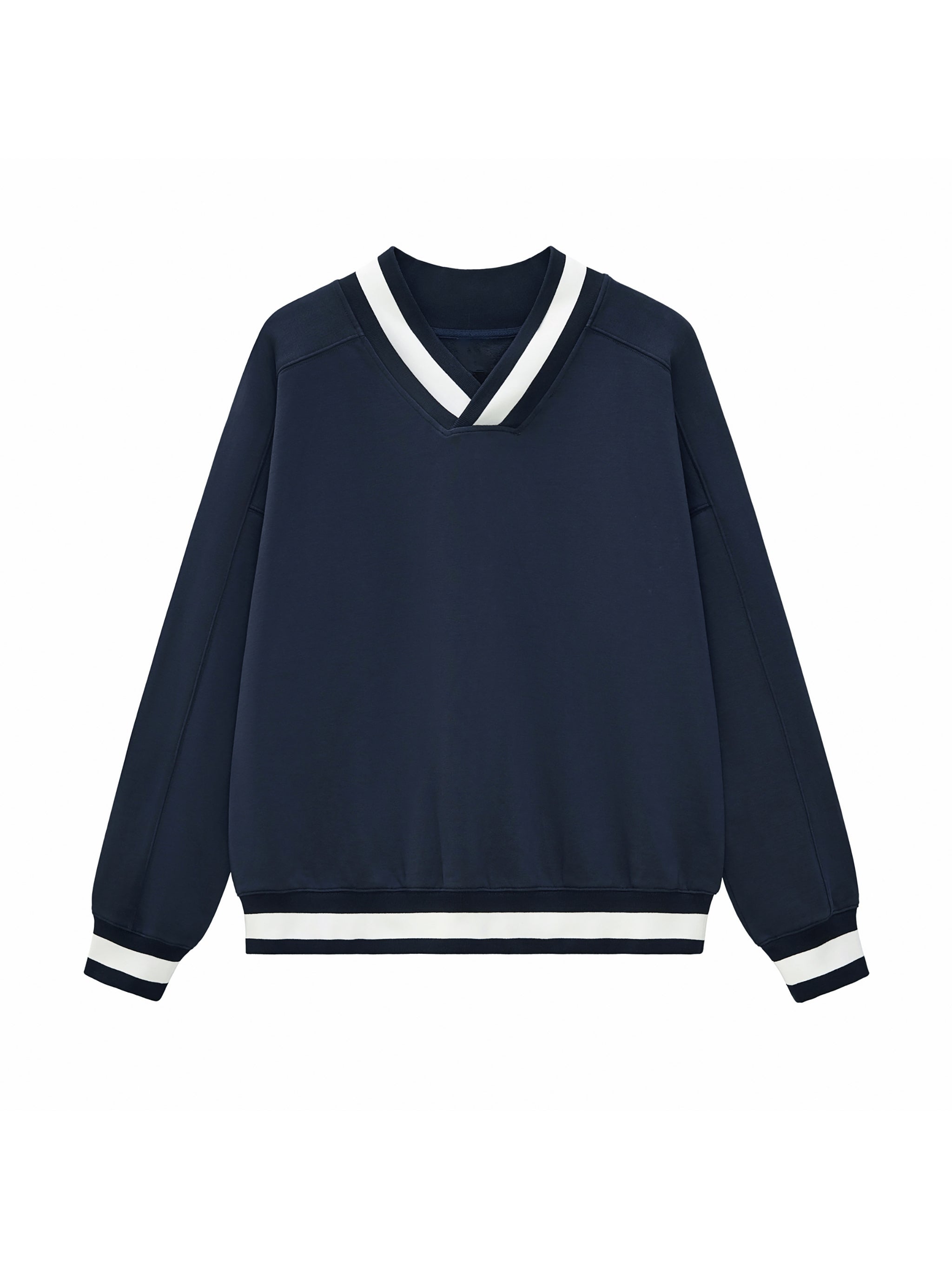 V-Neck Contrast Collar Boxy Sweatshirt