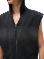 Vintage Washed Zip-Up Hooded Tank Top