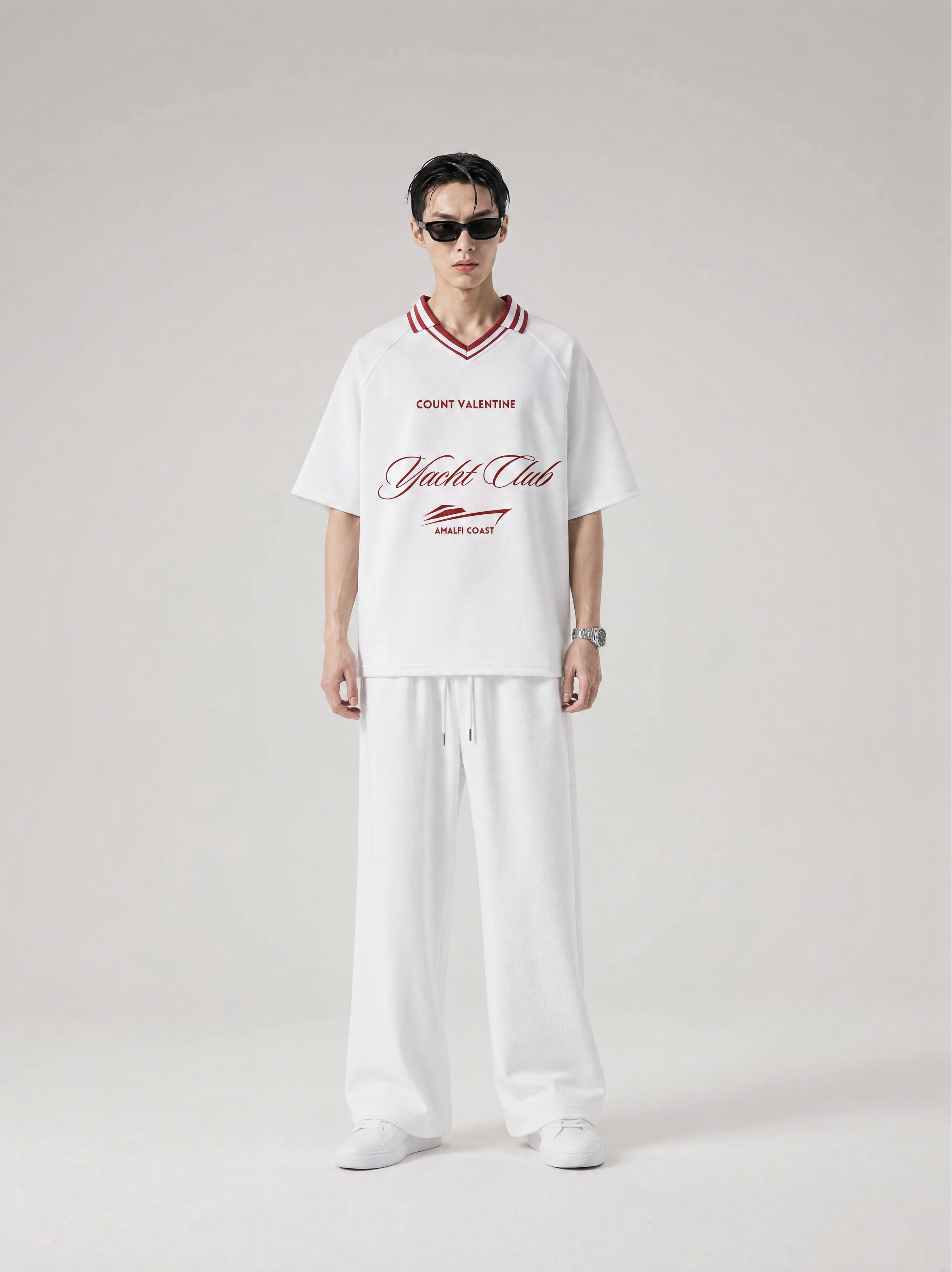 Deckside Drift Tee - White with Red