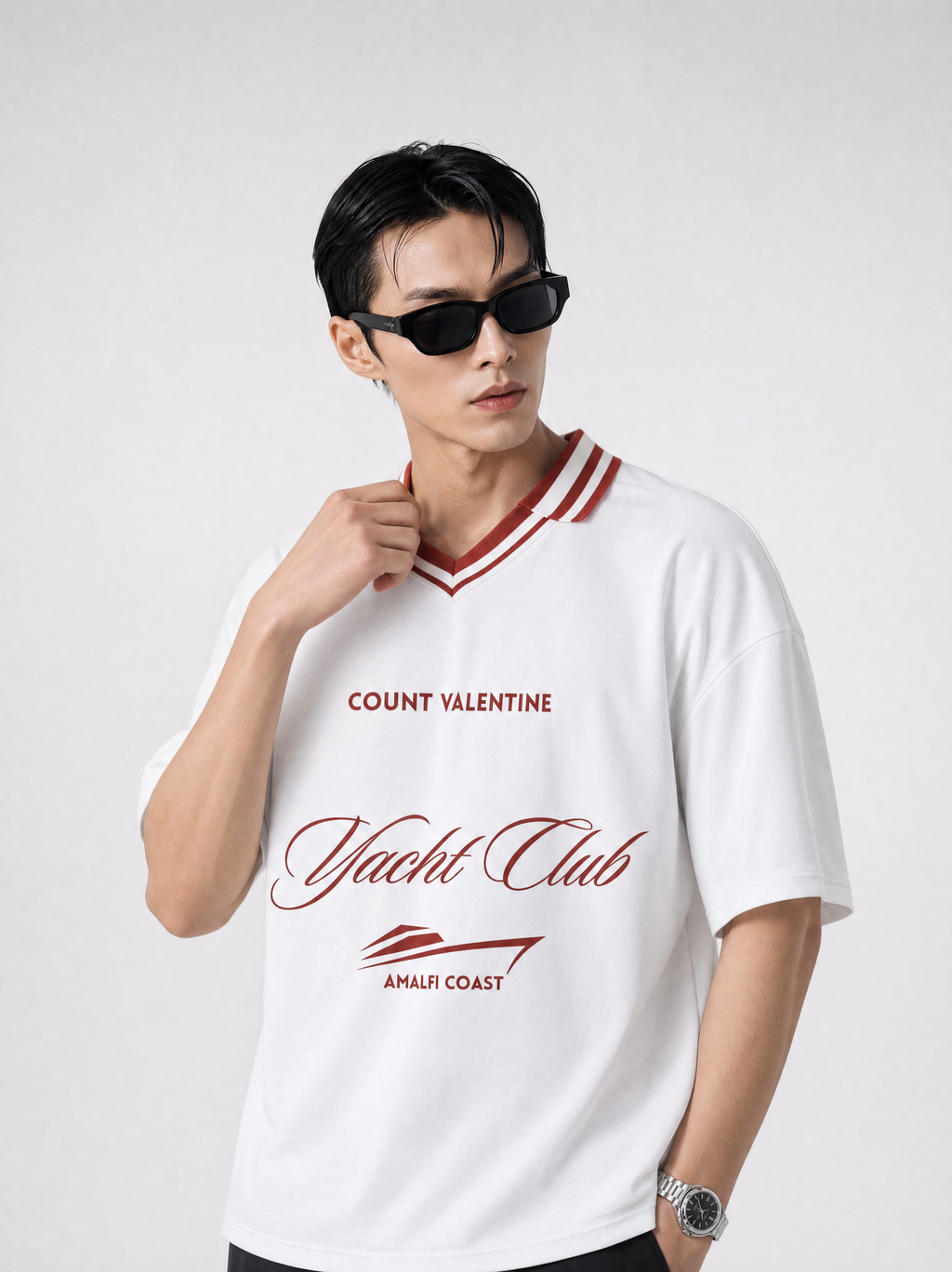 Deckside Drift Tee - White with Red