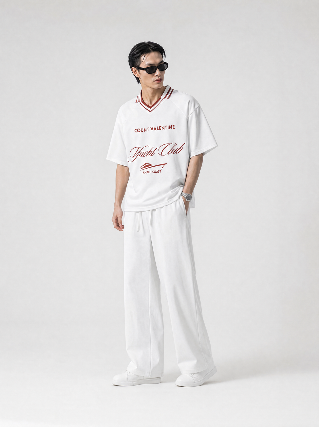 Deckside Drift Tee - White with Red