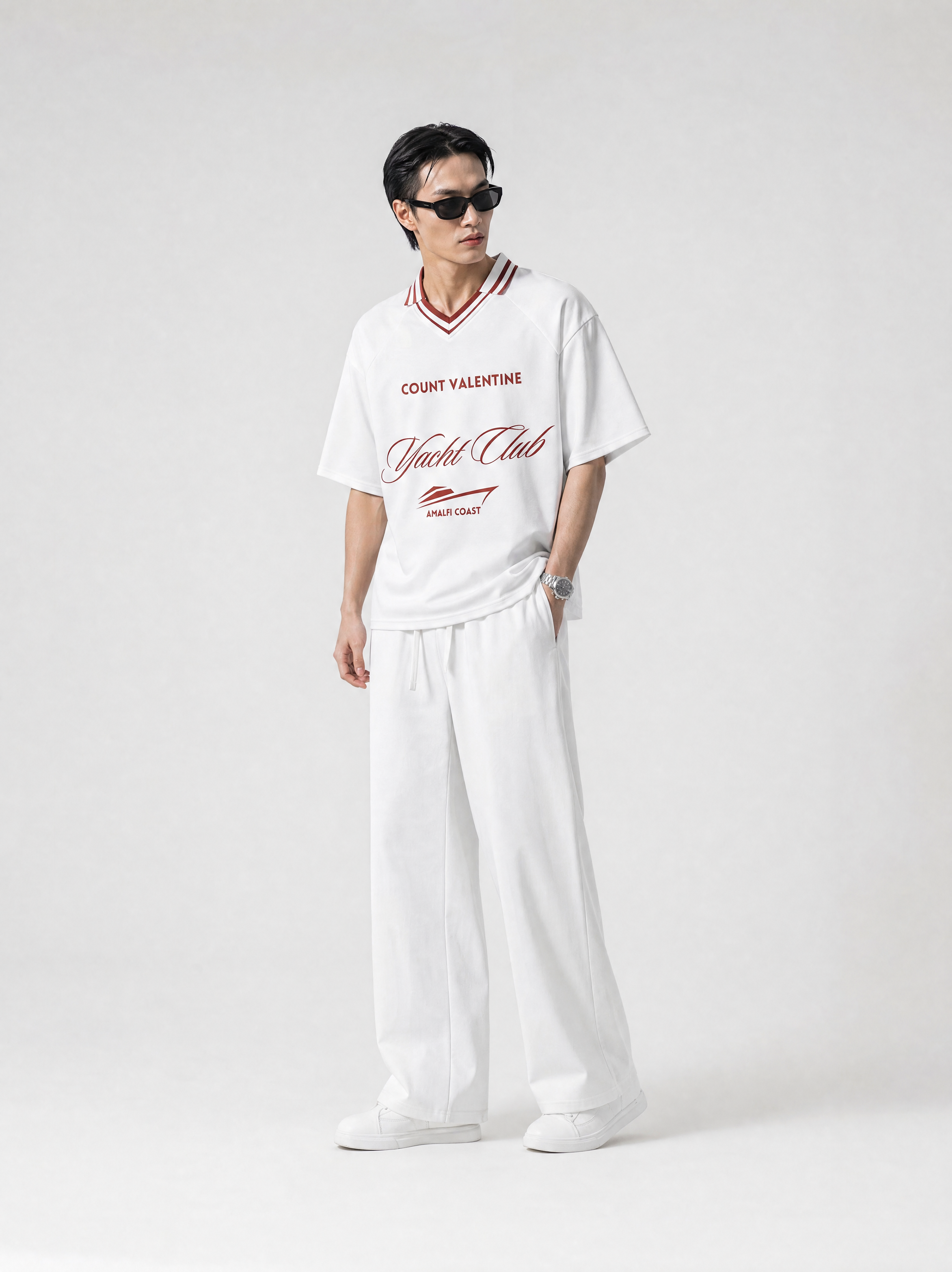 Deckside Drift Tee - White with Red