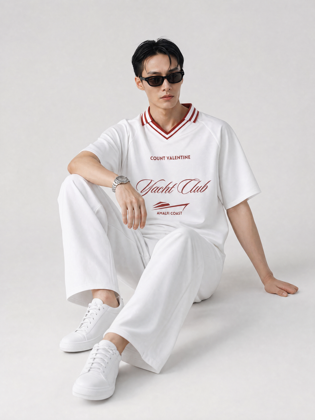 Deckside Drift Tee - White with Red