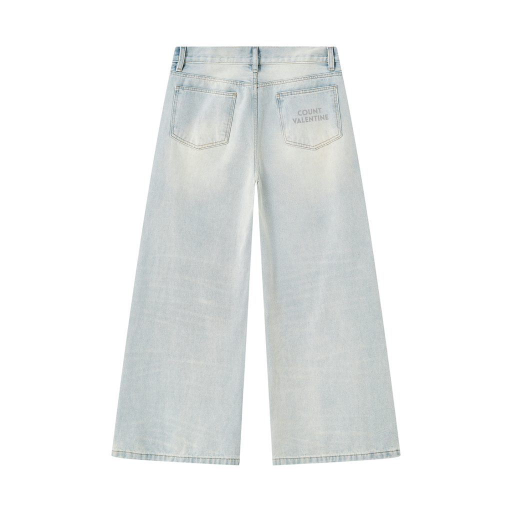 Men's Vintage Wash Wide Leg Denim Jeans